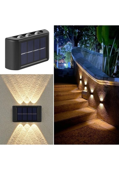 6 Ledli Solar Güneş Enerjili Aplik Led, Dekoratif Duvar Monteli Gün Işığı Led 5468