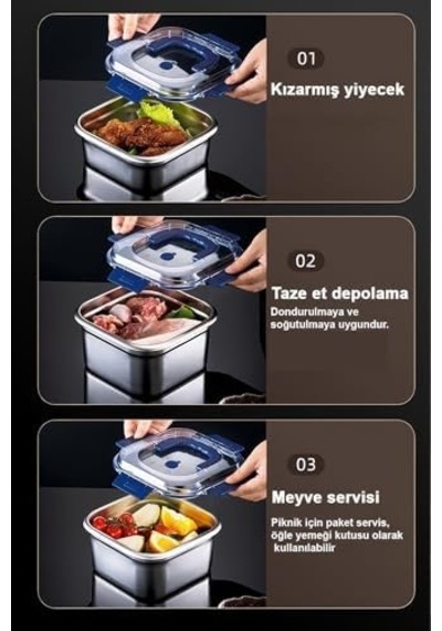 Çelik 1250 Ml Kilitli Yemek Meyve Et Buzdolabı Beslenme Saklama Kabı Mt106