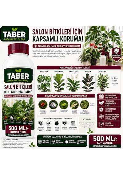 Taber Salon Bitkileri Bitki Bakım Ürünü 500 Ml Konsantre İç Mekân Bitkileri İçin Yapraktan Uygulama Diğer