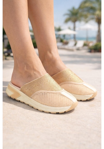 Kadın Günlük Rahat Slip-on Spor Terlik Bej