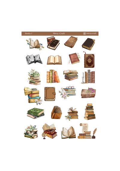 1 Adet Kitap Temalı Sticker Sayfası 12x17 Cm Scrapbook, Bullet Journal, Planlayıcı İçin Diğer