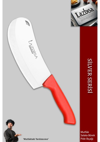 Lazbisa MFT-525 Silver Serisi Pide Börek Bıçağı Mutfak Bıçak Salata Pizza Bıçağı Kırmızı