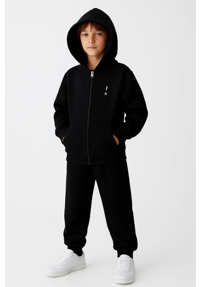 Beniizle Kapüşonlu Fermuarlı Çift Cepli Unisex Eşofman Takımı Siyah