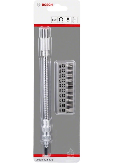 Bosch 11 Parça Metal Vidalama Ucu Seti + Uzatma Adaptörü 200mm - 2608522376