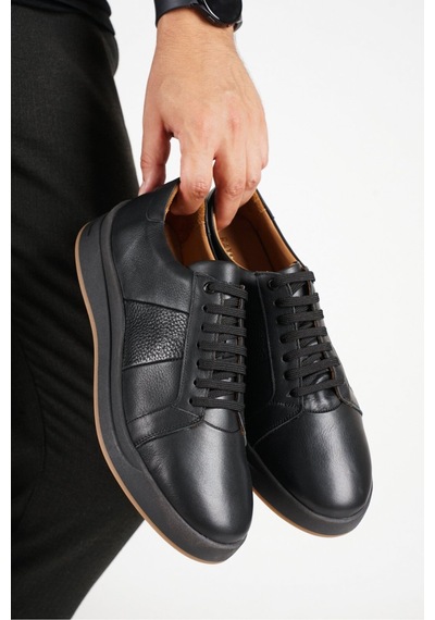 Fame Step Hakiki Deri Erkek Casual Ayakkabı Comfort Bağcıklı Ortopedik Günlük Rahat Taban Siyah Sneaker Verona