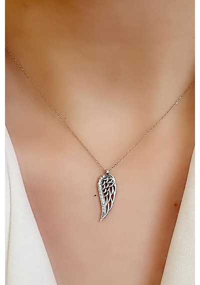 Melek Kanadı Figurlu Zirkon Taşlı 925 Ayar Gümüş Kolye