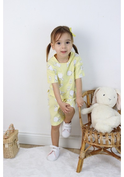 Harika Kids Kız Çocuk Tavşan-çiçek Baskılı Şortlu İkili Takım 001
