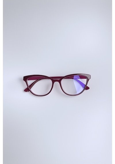 Mavi Işık Korumalı Cat Eye Gözlük Optik Uyumludur Blue Block Şeffaf Bordo Çerçeve Desenli