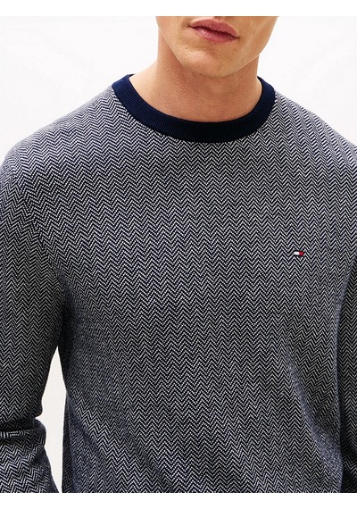 Tommy Hilfiger Mw0mw41319 Pima Ctn Cash Herringbone Crew Erkek Kazak Mavi