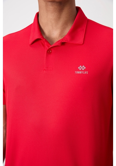 Tommy Life Kırmızı Logo Baskılı Standart Kalıp Polo Yaka Aktif Spor Erkek T-shirt - 88252 Kirmizi