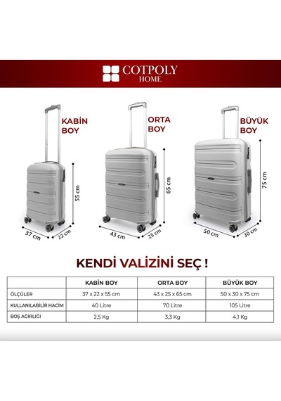 Xmlbayiciniz Cotpoly Büyük Boy Valiz, Polipropilen Valiz, Artemis Darbeye Dayanıklı Bavul Turuncu Büyük Çok Renkli