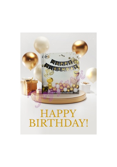 Happy Bırthday Yazılı Siyah Gold Banner Diğer