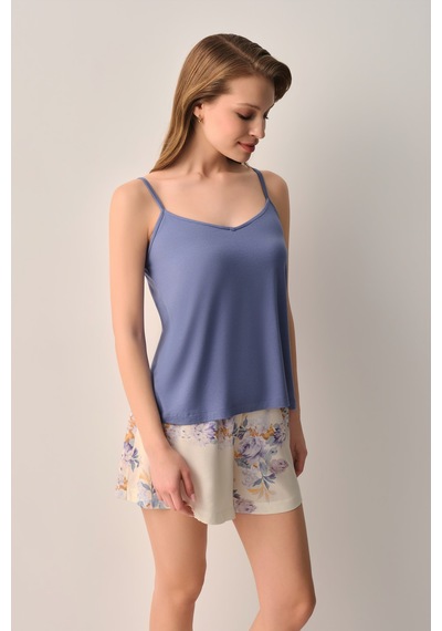 Suwen Lina Atlet Şort Pijama Takımı Sh266096671185 Bej