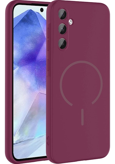Samsung Uyumlu Galaxy A55 Kılıf Magsafeli Premium Meta Silikon Kapak Koyu Mor