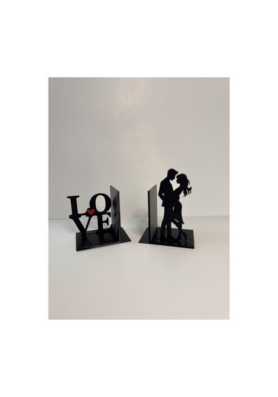 Love Çift Figürlü Kitap Tutucu Siyah Kırmızı Dekoratif Raf Desteği