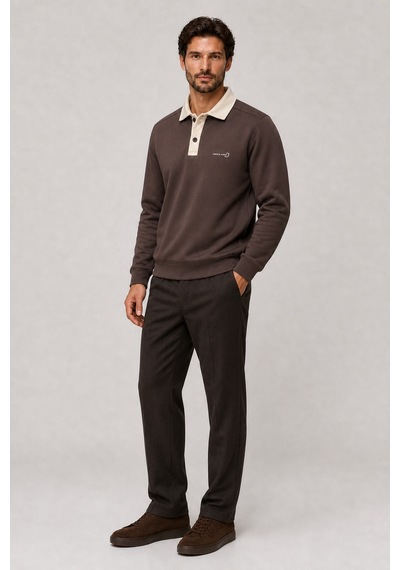 Redline Snap Erkek Regular Fit Düğmeli Kışlık Sweatshirt Kahve