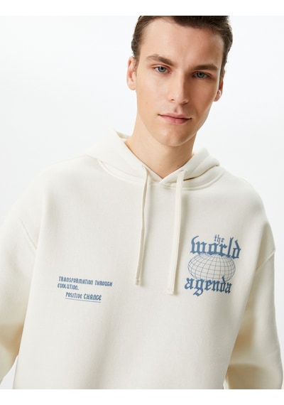 Koton Oversize Sweatshirt Kapşonlu Arkası Baskılı Sloganlı Ekru 4wam70457mk Ekru