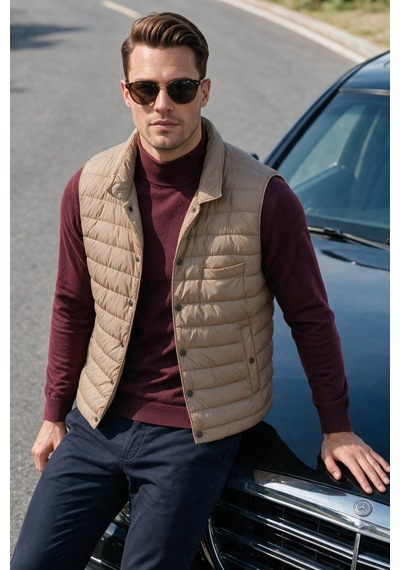 Rizzup Erkek Slim Fit Su Ve Rüzgar Geçirmez Taba Şişme Yelek Dik Yaka Çıtçıtlı 2701708