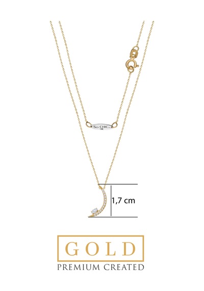 14 Ayar Sarı Altın Sertifikalı Premium Created Taşlı 42 Cm Hilal Kolye
