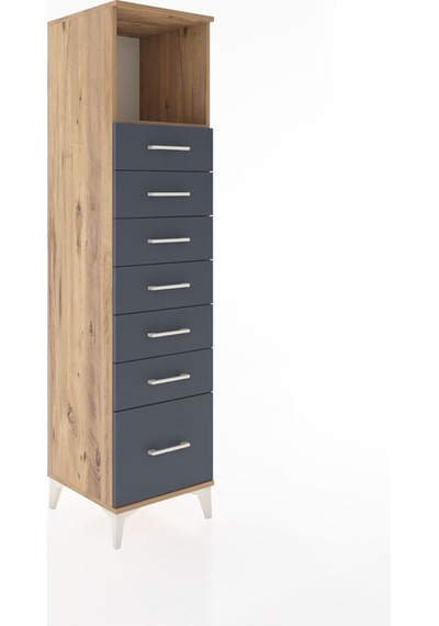 Hyperion Dolap Tek Raflı 7 Çekmeceli 44x44x182 Çam-antrasit Çam
