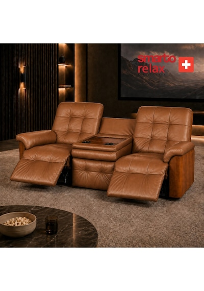 Smarto Relax Berlin 3 Lü Orta Konsollu Bardaklıklı Yatar Ayak Uzatmalı Ergonomik Deri Sinema Tv Koltuğu Kahverengi