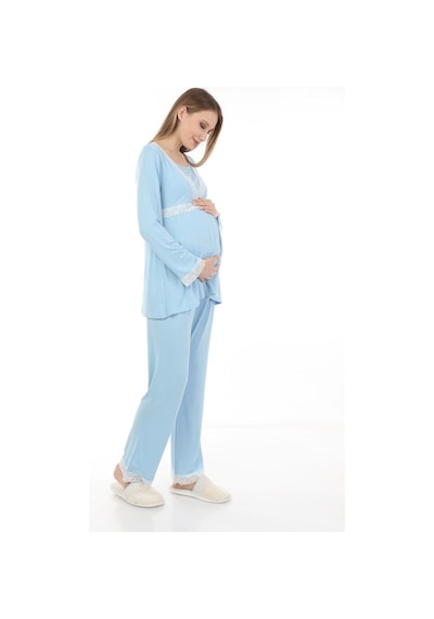 Luvmabelly Myra9707 Dantelli Emzirme Hamile Pijama Takımı -mavi-mavi