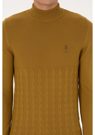 U.S. Polo Assn. Erkek Slim Fit Boğazlı Yaka Hardal Kazak 50315037-VR151