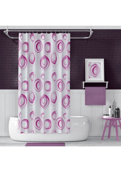 Banyo Perdesi 4954 P 2x110x200, Perde Borusu Askı Aparatı Köşe Boru Beyaz Hediyeli, Duş Perdesi Seti Çok Renkli
