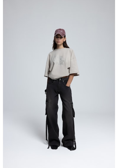 Mai Collection Mai Studios Co. Roger Yıkamalı Siyah Kargo Jean Pantolon Siyah