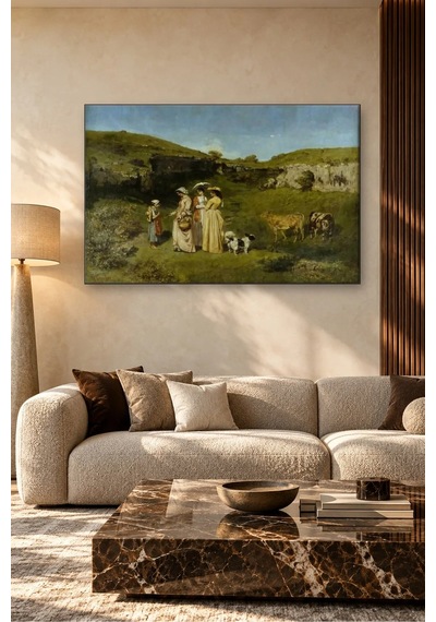 Fida Courbet Kırda Gezinen Köylü Hanımlar Canvas Tablo Çok Renkli