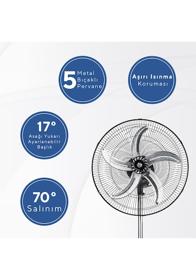 Hi-Link Vantilatör 5 Metal Kanatlı 3 Kademe 18" Sanayi Tipi - 80W Siyah