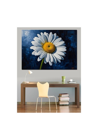 Yakın Çekim Beyaz Papatya Çiçeği Yağlı Boya Dokulu Kanvas Tablo Canvas Tablosu