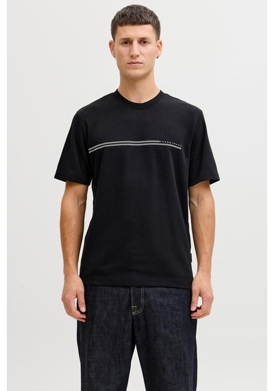 Jack & Jones Jcofusıon Erkek Basic Tişört Bisiklet Yaka, Göğüs Logolu Siyah