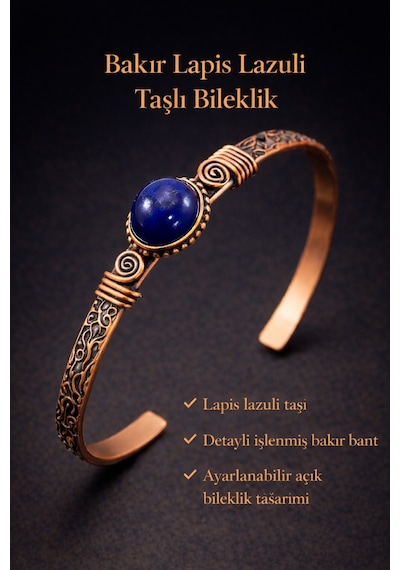 Erkek Bakır Bileklik Doğal Lapis Lazuli Taşı Kadın Kelepçe Bilezik Diğer