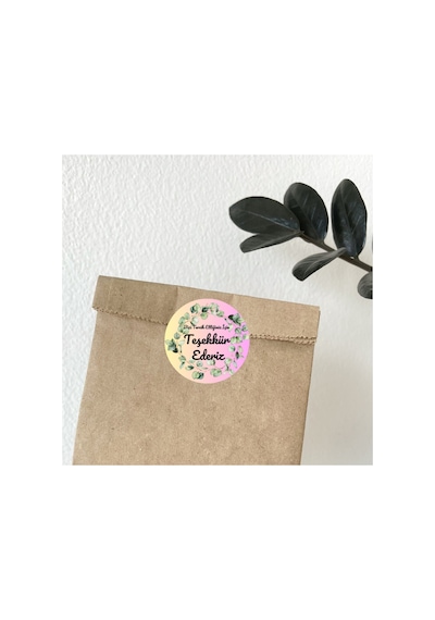 Sarı Pembe 4x4 Cm Yapraklı Teşekkür Ederiz-yuvarlak Yapışkanlı Ürün Ambalaj,paket Etiketi-pp-96 Adet