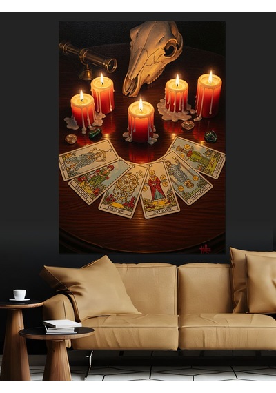 Mumlar Ve Tarot Kartları Dekoratif Kanvas - Mdf Ahşap Tablo