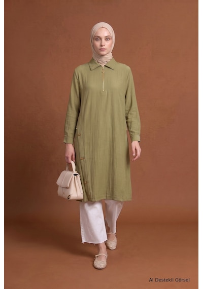 Armine Trend Fermuar Detaylı Yakalı Uzun Tunik Yan Düğme Detaylı Rahat Kesim Tesettür Tunik 111 Cm Boy Küf Yeşili 26yt447 Armine Trend Fermuar Detaylı Yakalı Uzun Tunik Yan Düğme Detaylı Rahat Kesim Tesettür Tunik 111 Cm Boy Küf Yeşili 26yt447