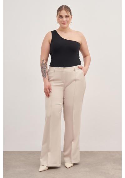 Myline Düz Kesim Klasik Pantolon-1755-krem Krem