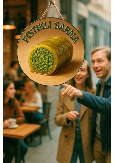Fıstıklı Sarma Temalı İpli Ahşap Kapı Duvar Süsü, Pastane, Tatlı Dükkanı, Cafe Tablo Dekoru