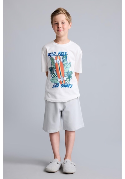 Defacto Regular Fıt Baskılı 2li Ecru Pijama Takımı Erkek Çocuk H8045a826hser105 Ekru-er105