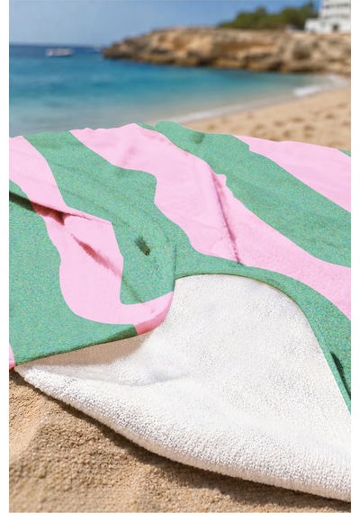 Çizgili Pembe Yeşil Modern Plaj Havlusu - Minimalist Çapraz Çizgi Hızlı Kuruyan Mikrofiber Havlu Çok Renkli