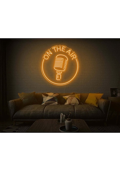 On The Aır Yazılı Mikrofon Figürlü Neon Tabela Turuncu
