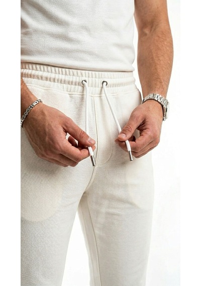Plus Scorpion Erkek Slim Fit Eşofman Altı Yazılı Şerit Detaylı, Dar Paça Jogger Pantolon Beyaz