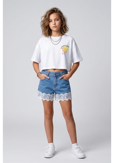 Dmb Kids Kız Çocuk Dantel Garnili Şort Dmb-0780 İndigo
