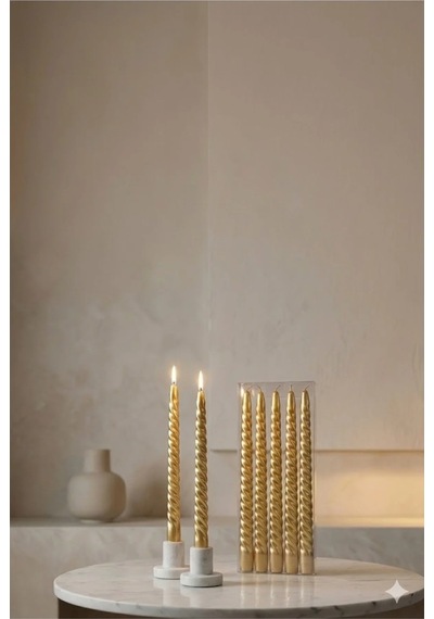 4'lü Lüks Burgu Şamdan Mumu 26 Cm - Damlatmaz Spiral Dekoratif Mum Seti Belirtilmemis