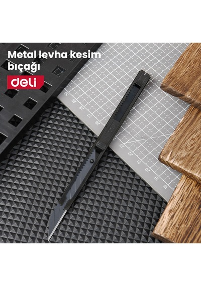 Delı Profesyonel Metal Gövdeli Kırılabilir Maket Bıçağı 9mm Sk5 Sarı Kendinden Kilitli