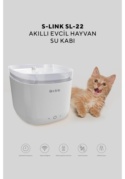 Tr Tuya Uygulama Kontrollü Akıllı Otomatik Su Sebili Evcil Hayvan Kedi-köpek Su Kabı 1.9 L