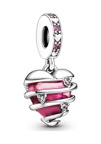Sarmal Kalp Charm Pembe Gümüş Kaplama
