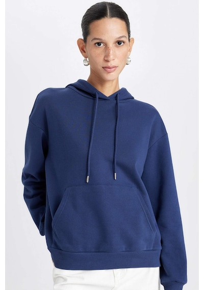 DeFacto Relax Fit Kapüşonlu Kanguru Cepli Kalın Basic Düz Sweatshirt W1240AZ24WNNV42 Lacivert