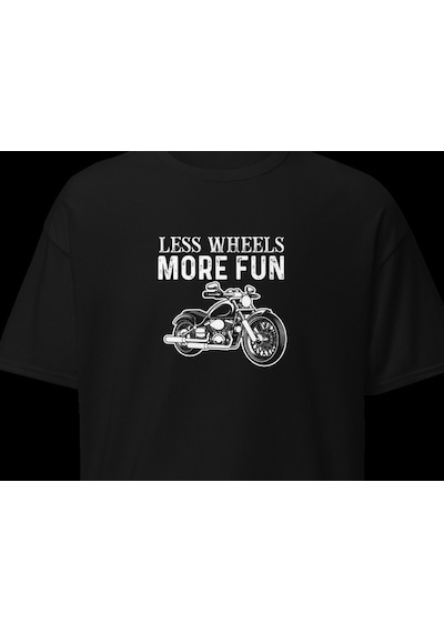 Wildstyle Less Wheels More Fun Motosiklet Vintage Özgürlük Baskılı Unisex Bisiklet Yaka Pamuklu Tişört - Siyah